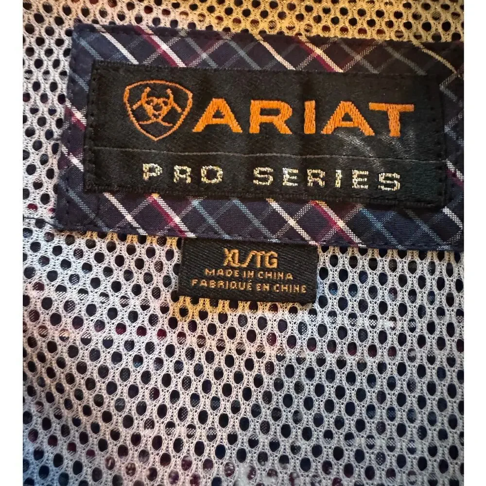 Ariat Pro Series Mens XL Button Down Shirt Lot 2 Blue Plaid Tan Check‎ Western